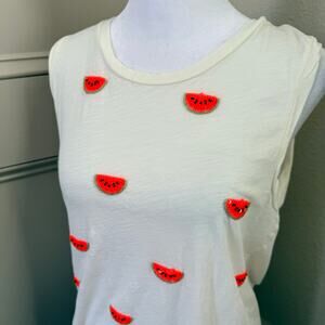 J. Crew Beaded Watermelon Sleeveless Tank M 100% Cotton